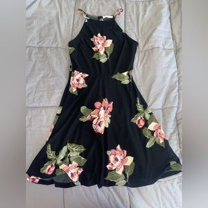 Black w Pink Flowers Dress S